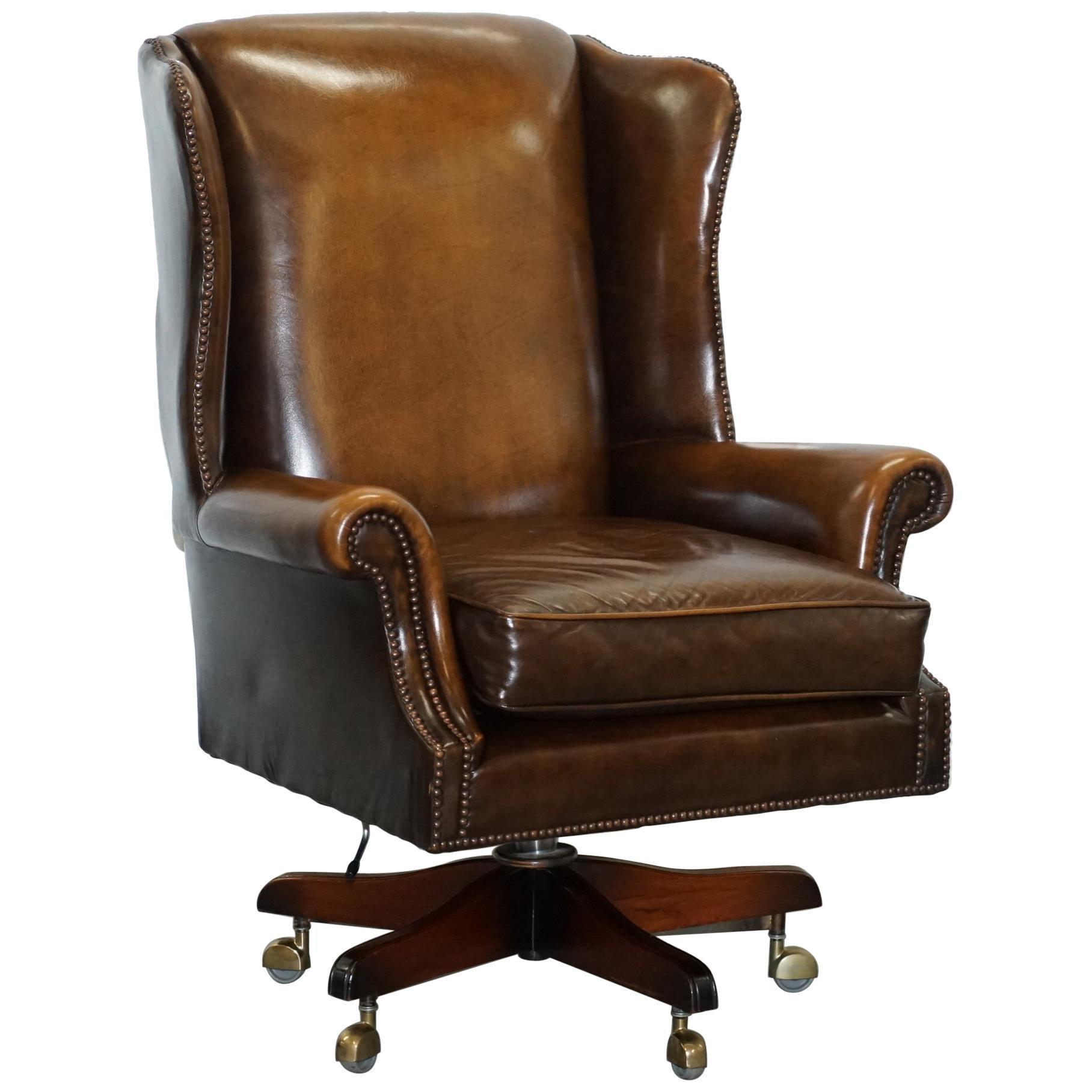Vintage Harrods London Oversized Brown Leather Wingback ...