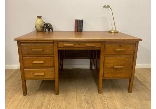 Large Mid Century Pedestal Desk – Large Writing Table With 6 Drawers, Vintage Home Office Desk
