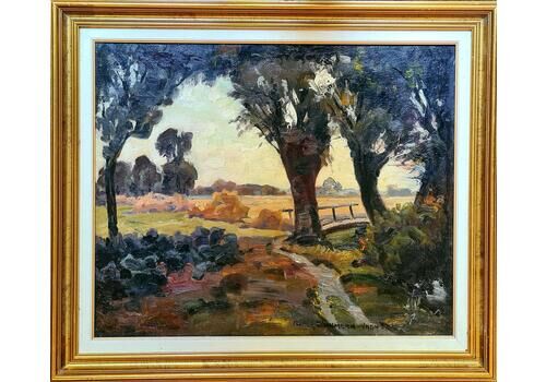 Mid Century Expressionist Landscape, Oil On Canvas. The Countryside By Elemer Vagh Weinmann