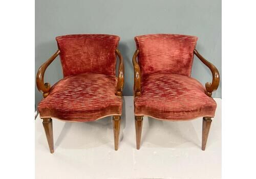 Pair Regency Revival Arm Chairs Mahogany