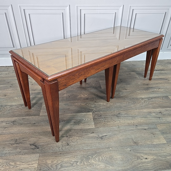 Retro Vintage Nest Of 3 Teak Wooden Side Tables Mid Century Modern Danish photo furniture