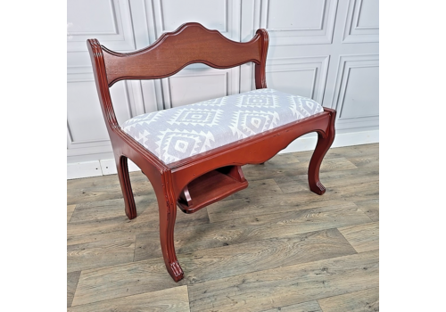 Vintage Mahogany Telephone Table Seat Hall Bench With Shelf & Upholstered Top