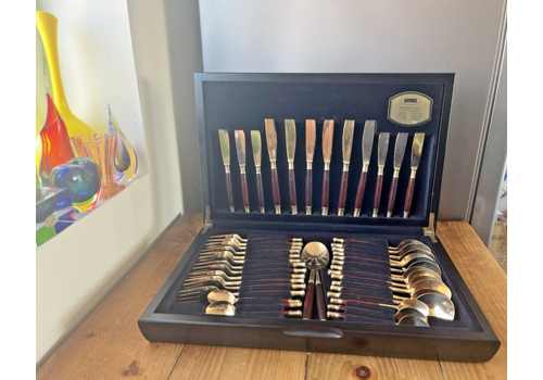 Viners Balmoral 44 Piece Canteen Of Cutlery Rosewood & Bronze Inlaid 6 Person