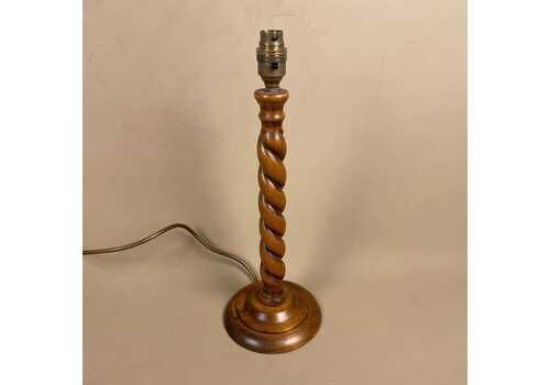 Vintage Twisted Wood Lamp Wooden Light Bedside Table Side Lamp Antique Cottage Farmhouse Edwardian Style Brass Fittings