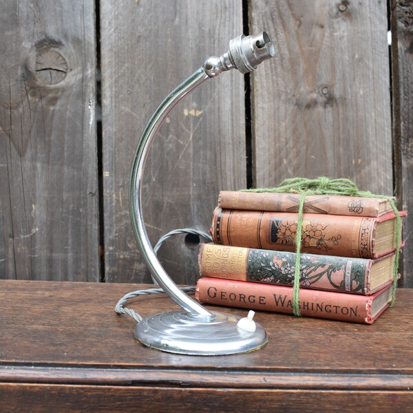 Antique Art Deco Chrome Stepped Base Adjustable Task Light Desk Lamp photo furniture
