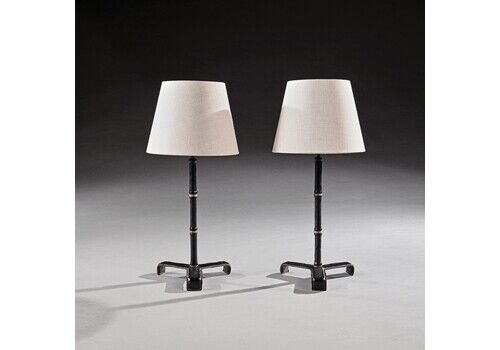 Pair Of Leather Simulated Bamboo Table Lamps Attributed To Jacques Adnet