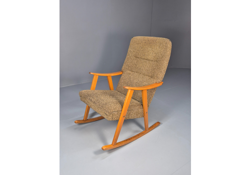 Mid Century Rocking Chair Olive Brown Wool Fabric Beech Frame 1950s Eb9595 Mnor