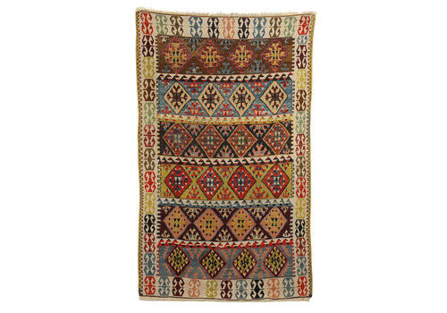Antique Kilim Carpet Cotton Extra Thin Knot Iran 90 X 55 In