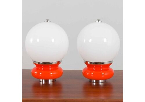 Pair Italian Space Age Mazzega Murano Glass Table Lamps Attr. To Carlo Nason, Italy, 1970s