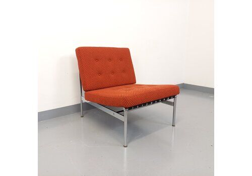 Modernist Armchair In Chromed Metal And Wool Fabric