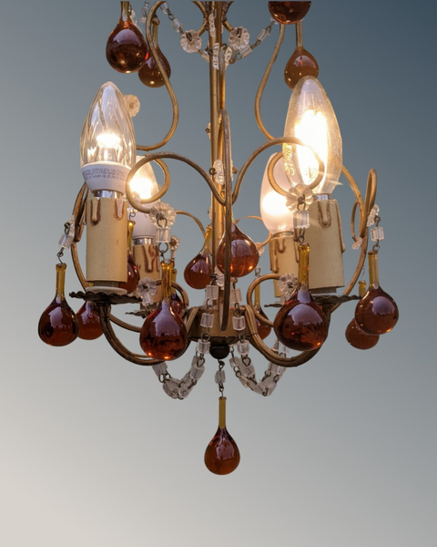 Pretty Four Light Chandelier With Amber Glass Drops photo furniture