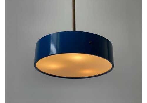 Plexiglass And Dark Blue Metal Body Pendant Lamp By Stilnovo, 1950s, Italy