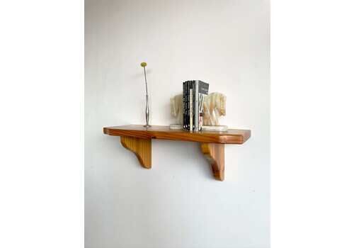 Chunky Vintage Pine Wall Shelf And Supports With Curved Cut Ins 70s 80s