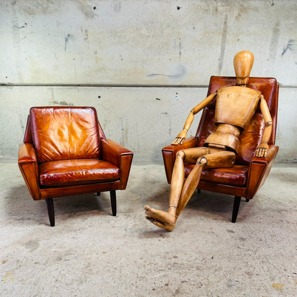 Pair Of Vintage Danish 70s George Thams His Hers Tan Leather