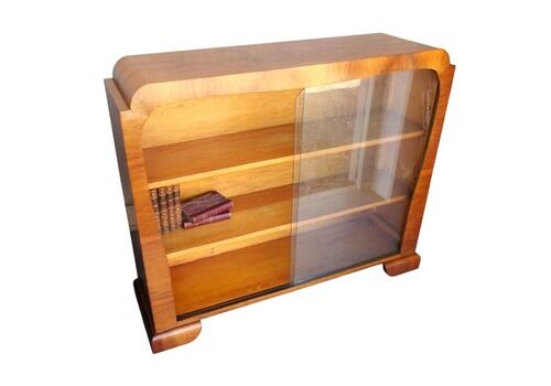 Art Deco Stylish Bookcase By Record With Glass Doors, Stunning Walnut Veneer 3 Shelf Book Case, 1930s Antique Bookshelves, Home Library
