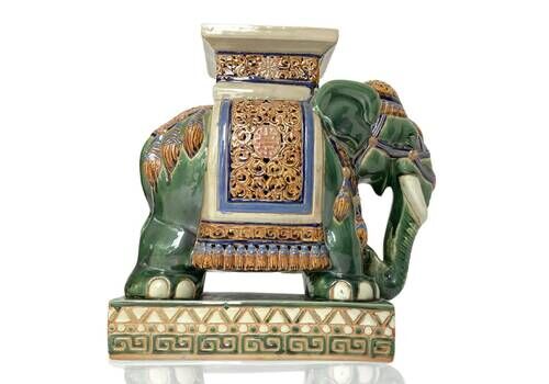 Emerald Glazed Elephant | Large Green Plant Stand | (1pcs) Open Work