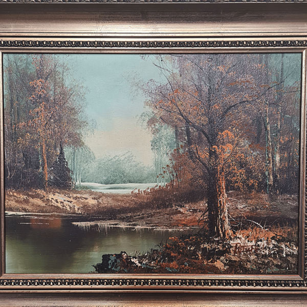 Forest Landscape On Canvas By Peters, 2nd Half 1900s photo furniture