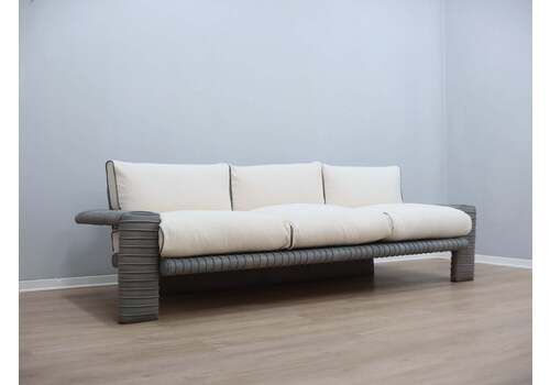 Vintage 3 Seater Sofa By Marzio Cecchi In Ribbed Leather 1970s