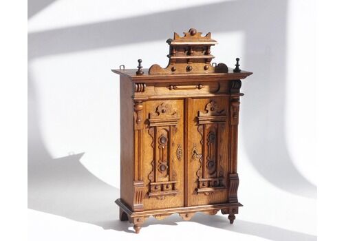 Antique Gothic Wooden Wall Cabinet, Small 1920's Oak Medicine Cabinet, Ornate Display With Doors And Shelves, Amazing Oak Apothecary