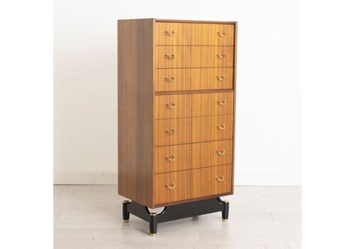 Midcentury Librenza Tola & Black Chest Of Drawers With Brass Handles C.1965