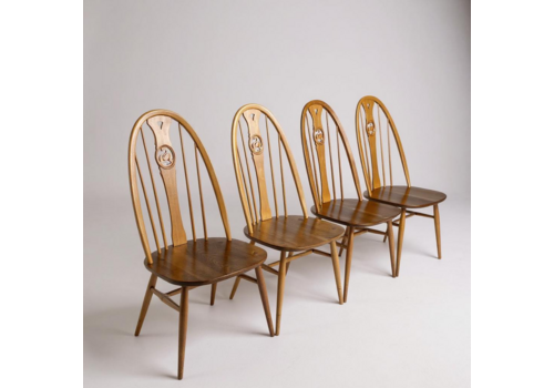 Mid Century Modern Set Of 4 Ercol Dining Chairs Windsor Bow Backs Swan