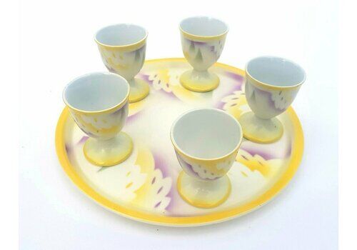 Art Deco Egg Serving Set With 5 Cups, Set Of 6