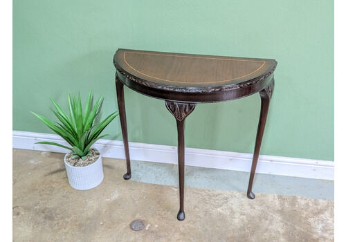Vintage Mahogany Half Moon Table Hall Console Demi Lune Carved Retro