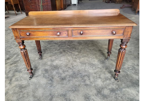 Antique Victorian Mahogany 2 Drawer Writing Table Desk Fluted Legs Castors