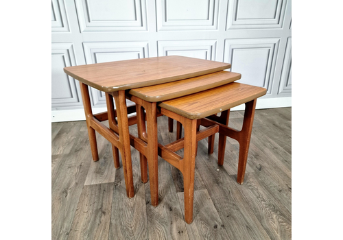 Vintage Schreiber Mid Century Teak Nest Of Tables Retro Danish Wooden Formica