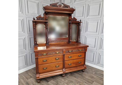 Antique Victorian Large Mirror Backed Sideboard Buffet Cabinet Dresser Art