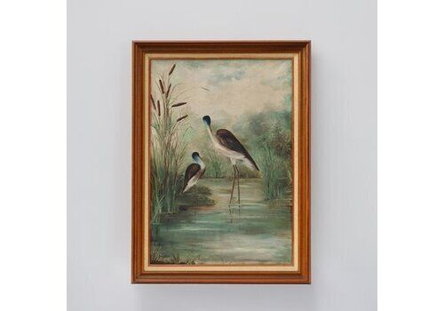French Artist, Birds In Water, 1960s, Large Oil On Canvas, Framed