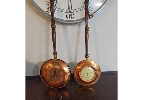 1970s Converted Copper Bed Pan Warmer Clock And Thermometer. Good Condition.