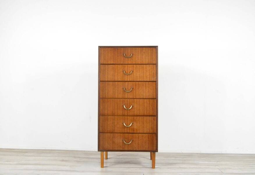 Midcentury Meredew Tallboy  Chest Of Drawers In Walnut. Vintage Modern Scandinavian Retro  Danish Style photo furniture