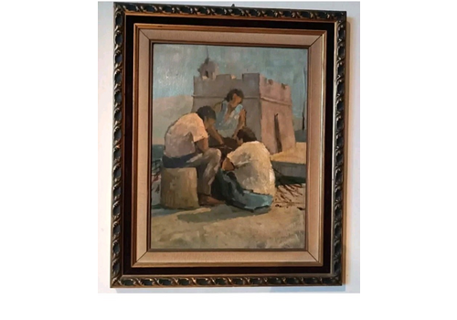 Oil Painting On Table Figures Livorno First Half 900 Unsigned