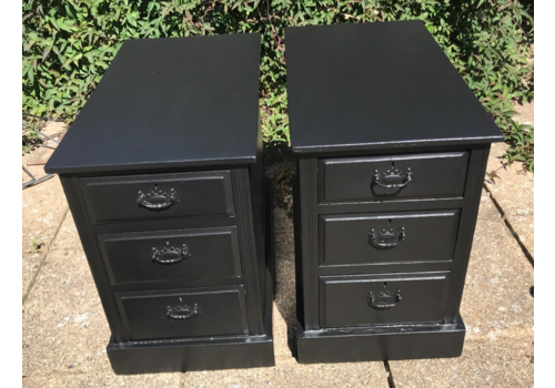Pair Ebonised Antique Bedside Cabinets  Pedestal Chests Drawers