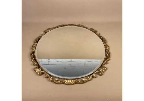 Vintage Gold Ornate Reflectwell Wall Mirror Round Circle Wood & Plaster Frame Bevelled Glass Antique Art Deco Dressing Room Hallway Bedroom