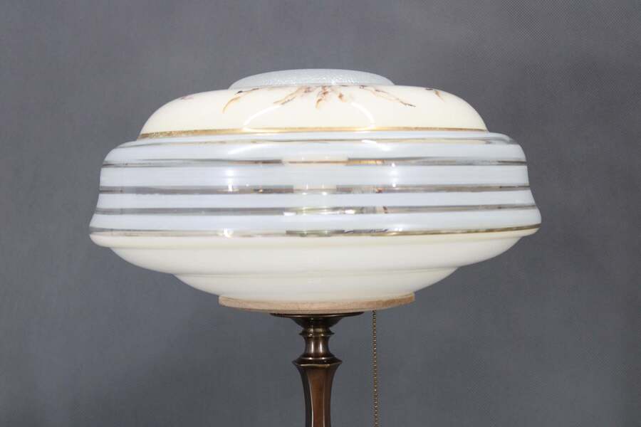 1940s Restored Brass Table Lamp With Glass Shade photo furniture
