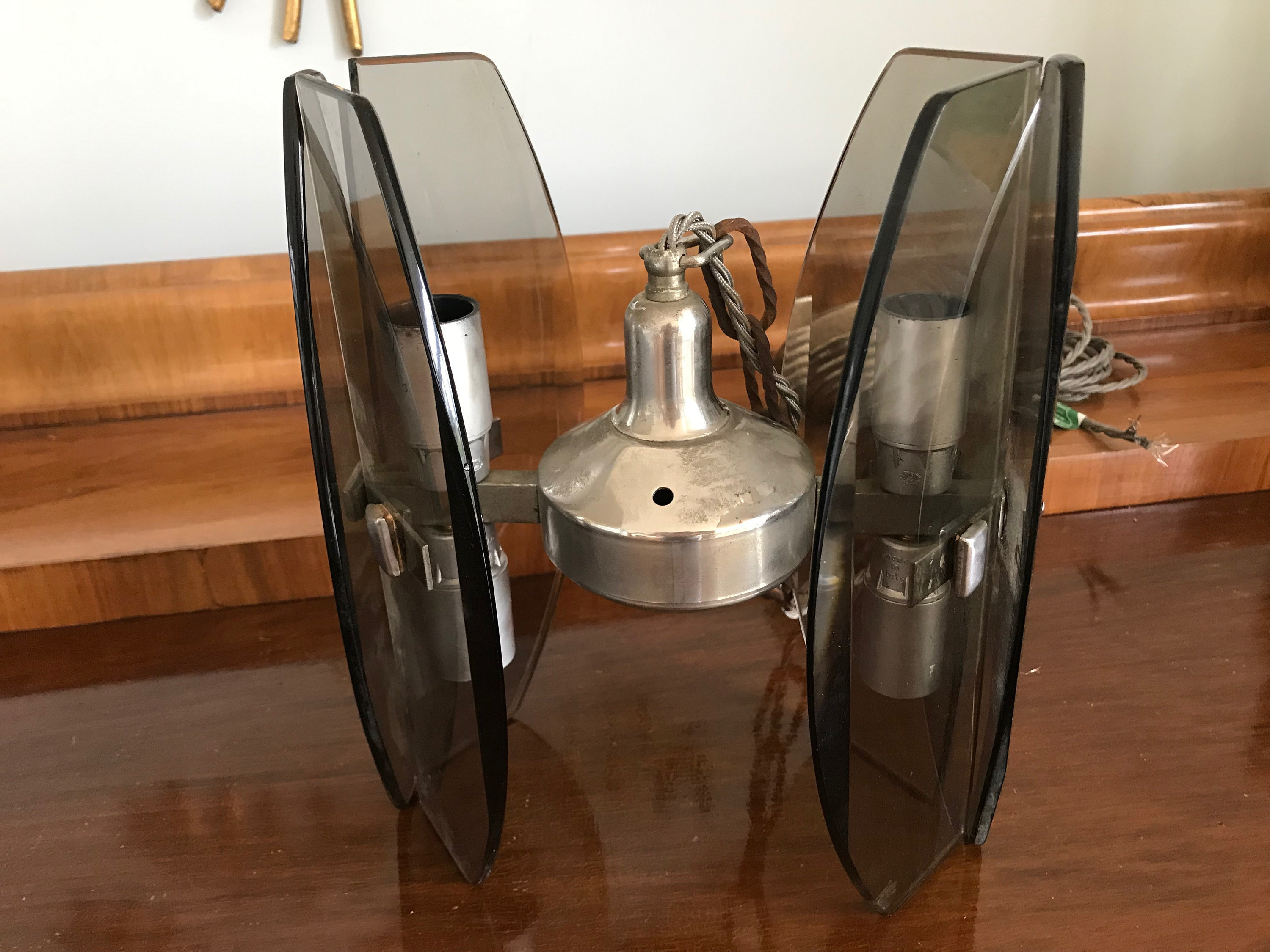 Veca Fontana Arte Style Italian 60s Light Vintage Chrome And Dark Smoked Glass Pendant Mid Century Lighting Rewired Uk Eu Usa Vinterior