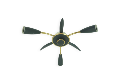 3 Light Sputnik Ceiling Light In Brass And Gray Metal, 1950s