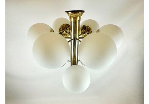 Mid Century Atomic Brass 9 Arm Chandelier, 1970s