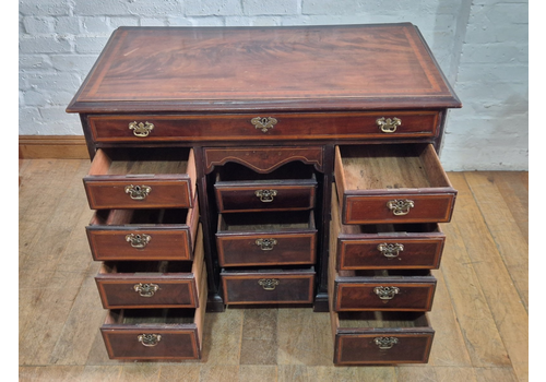 Antique Georgian Inlaid Mahogany Kneehole Writing Desk / Dressing Table