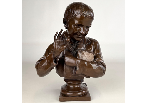 Antique 19th Century Decorative Bronze Bust Of A Student
