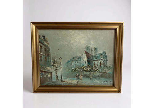 Vintage 1930s Parisian Scene Oil Painting Artwork By Caroline Burnett