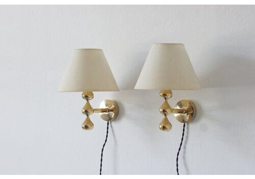 24 Carat Gold Plated Teardrop Wall Lamps By Hugo Asmussen, Denmark, 1970s, Set Of 2