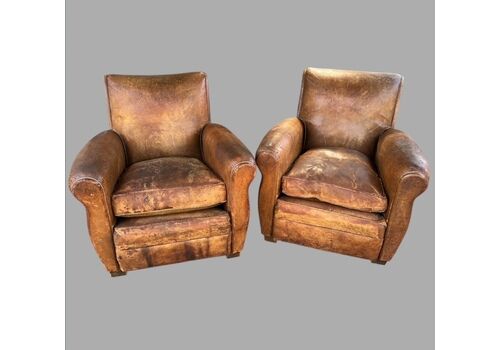 A Superb Pair Of French Art Deco Faux Leather Club Chairs
