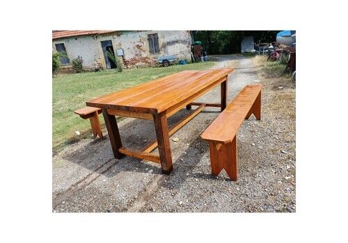 Country Farmhouse Table In Oak And Pine + 2 Benches