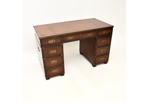 Antique Mahogany Military Campaign Style Pedestal Desk