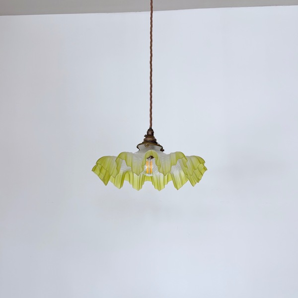 French Frosted Handkerchief Shade With Green Edge photo furniture