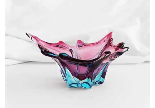 Purple Blue Murano Italian Vintage Mid Century Art Glass Vase Dish Centre Piece 1960's Mid Century Home Decor