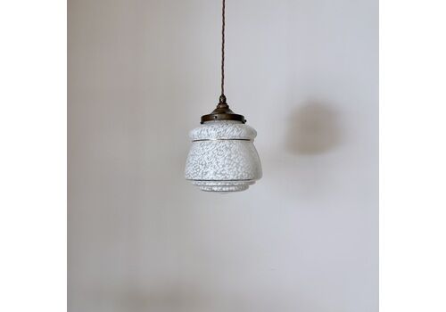 Enclosed White Mottled Glass Shade With Gold Band Details